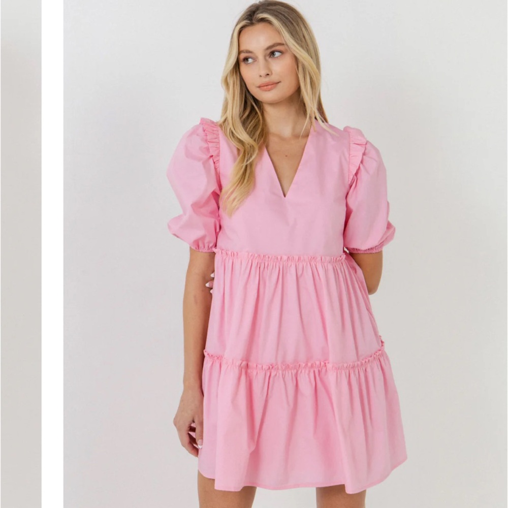 Pink Puff Sleeve Dress English Factory XL